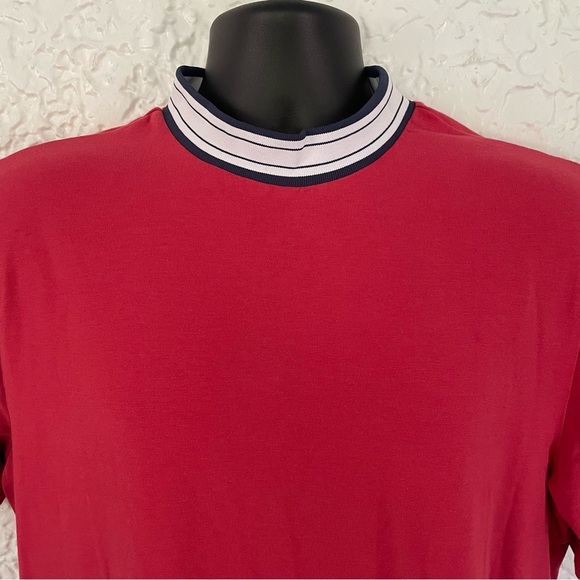 Johnnie-O Malibu Red Short Sleeve Shirt with Striped Collar Size M - Picture 3 of 7